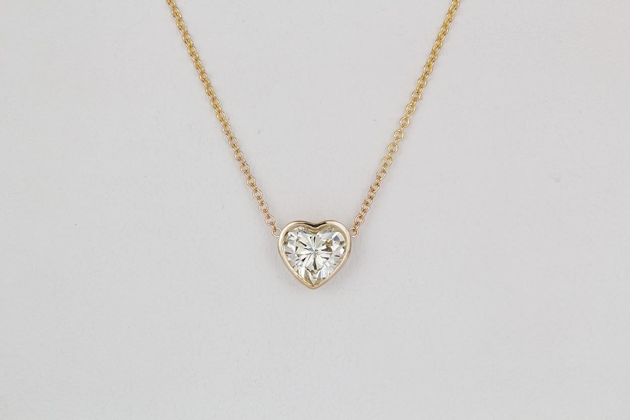 EGL Certified 14 Karat Yellow Gold Diamond Heart Pendant Necklace 1.29 Carat 1