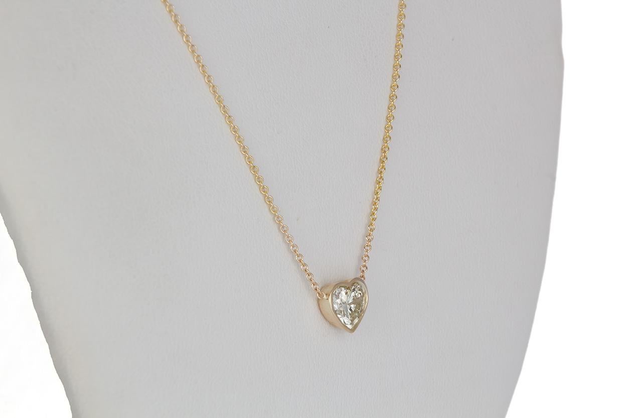 EGL Certified 14 Karat Yellow Gold Diamond Heart Pendant Necklace 1.29 Carat 2