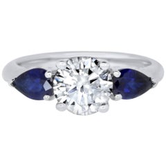 EGL Certified 1.50 Carat Round Diamond and Blue Sapphire Ring