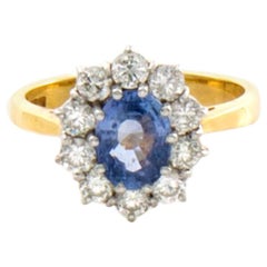 EGL Certified 1.50 Carat Violet-Blue Natural Sapphire 0.95 Carat Diamond Ring