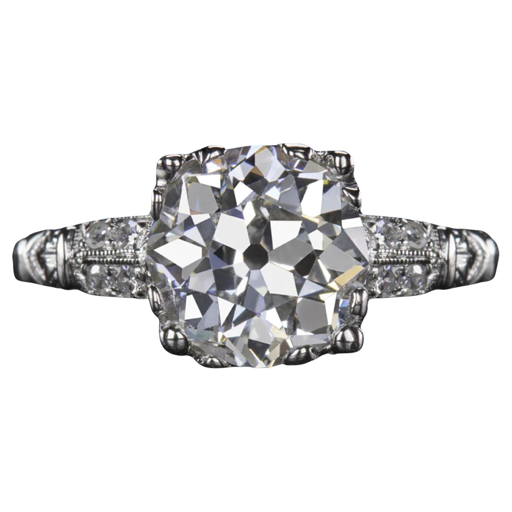 Anello in platino con diamante antico taglio europeo certificato EGL da 1,51 carati Antico