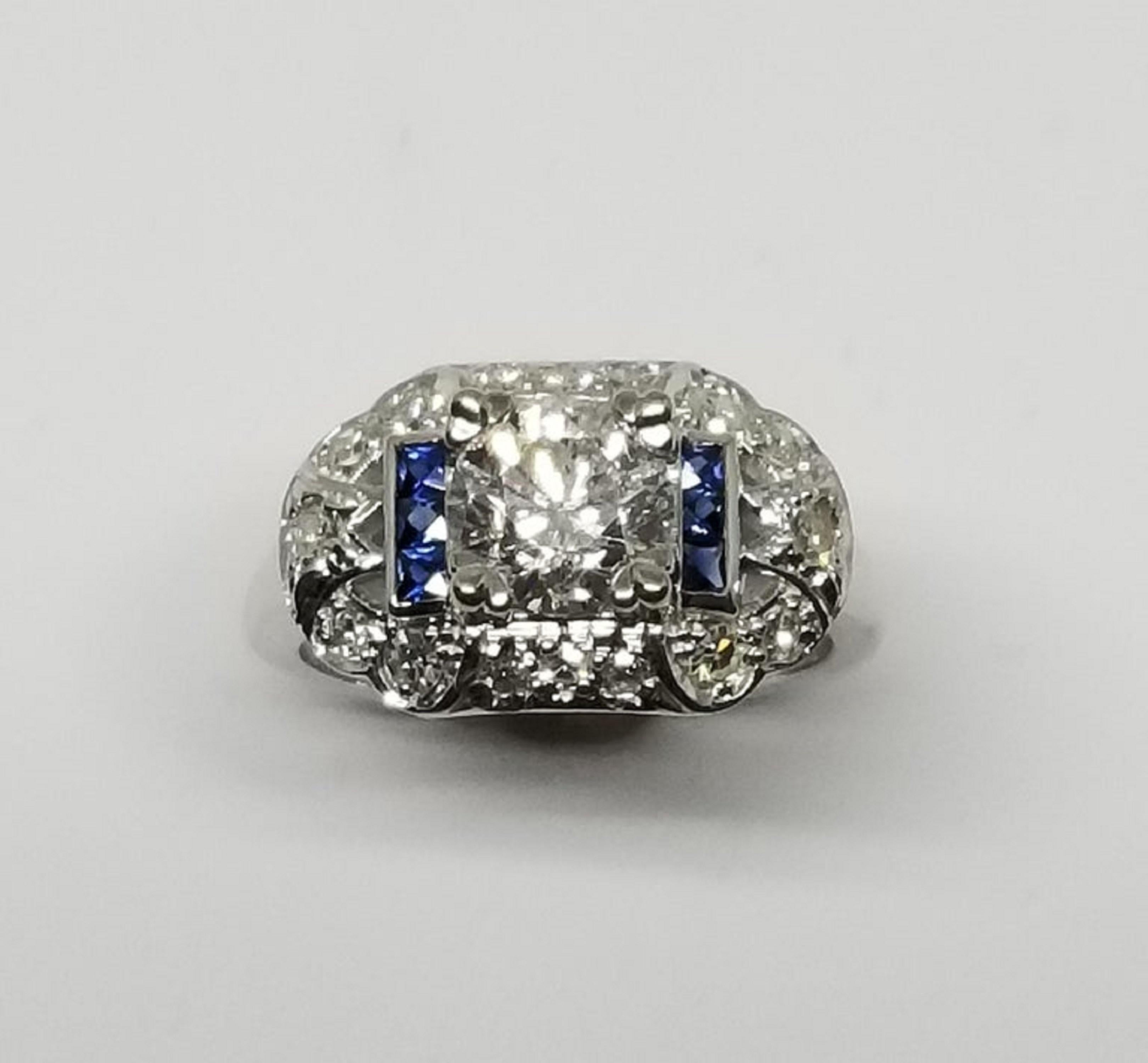 14k white gold ladies diamond Art Deco Style ring, containing 1 brilliant cut diamond; weight 1.15, color 