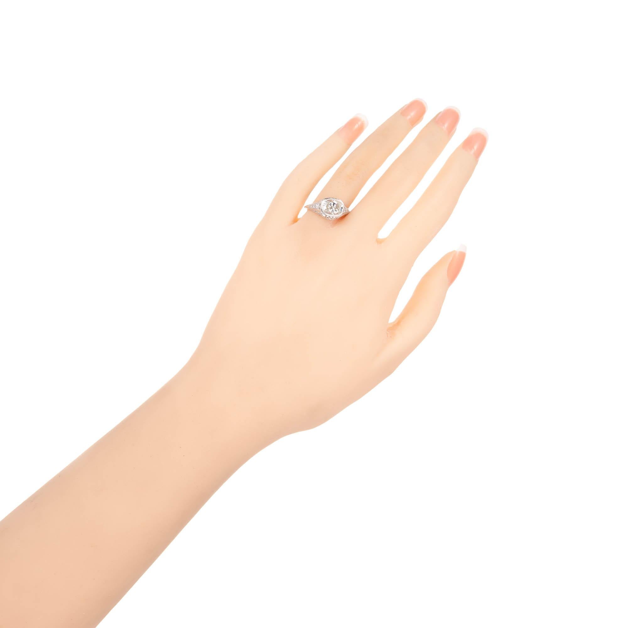 Oval Cut EGL Certified 1.52 Carat Oval Diamond Art Deco Filigree Platinum Engagement Ring