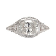 EGL Certified 1.52 Carat Oval Diamond Art Deco Filigree Platinum Engagement Ring