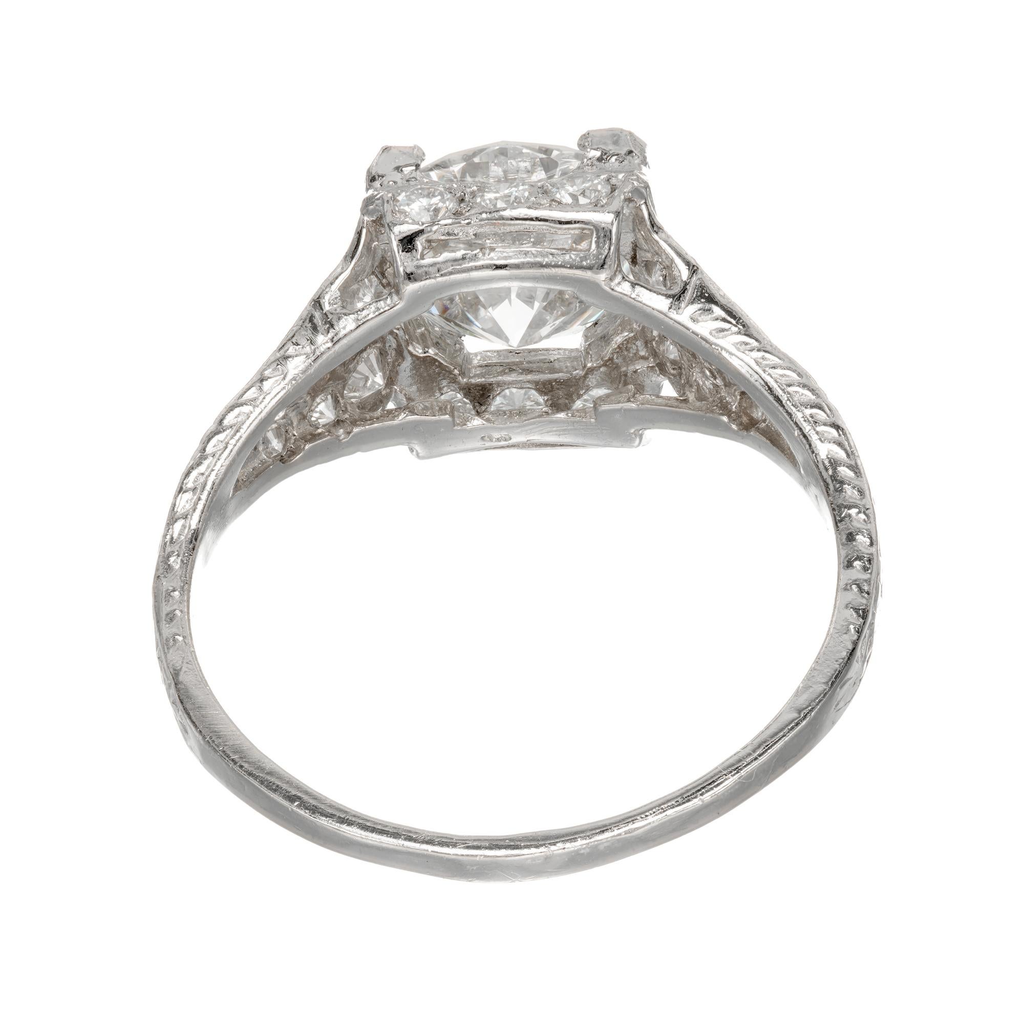 EGL Certified 1.56 Carat Diamond Platinum Art Deco Cut Engagement Ring In Good Condition For Sale In Stamford, CT