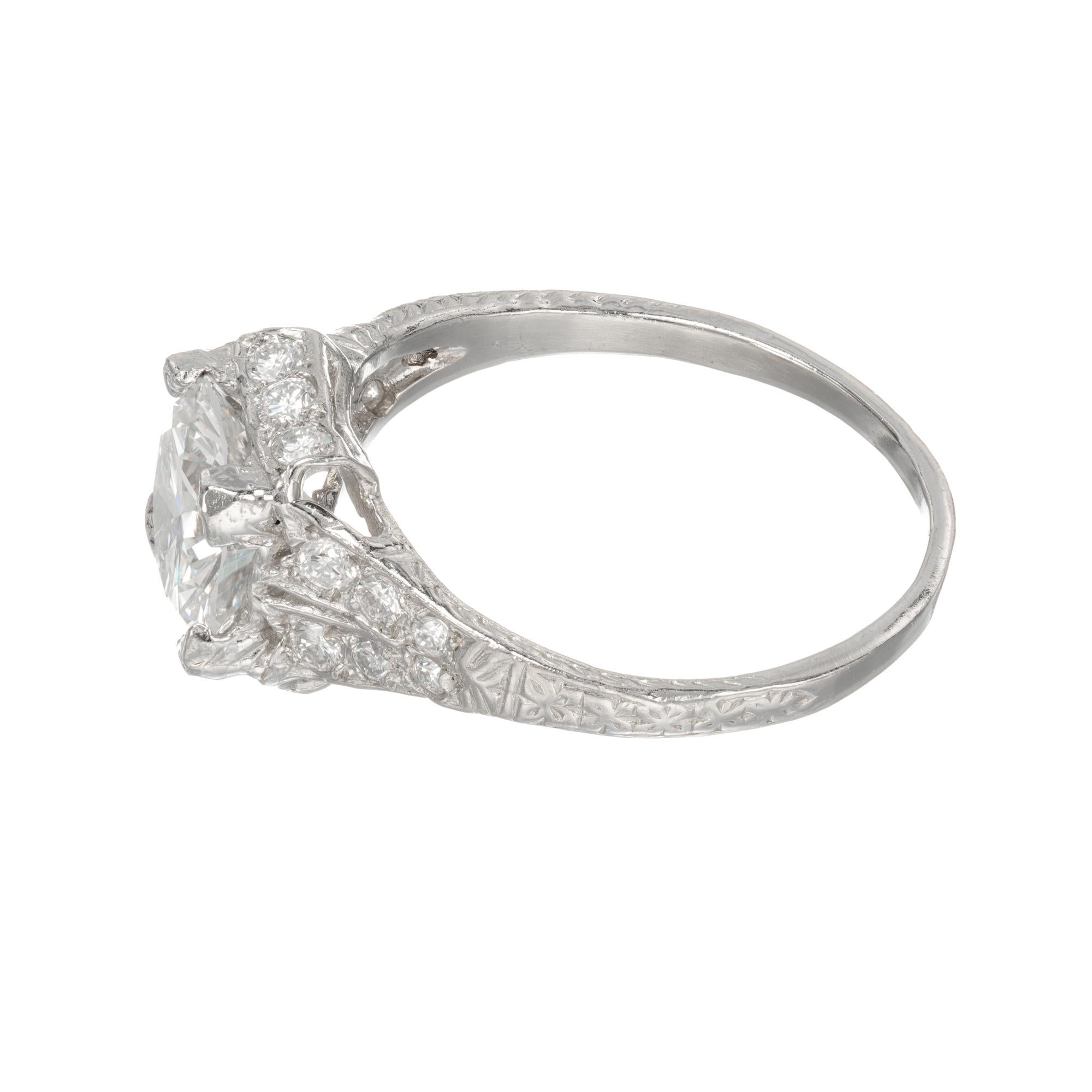 Women's EGL Certified 1.56 Carat Diamond Platinum Art Deco Cut Engagement Ring For Sale