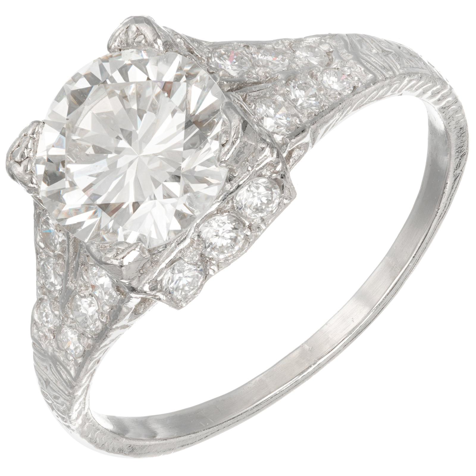 EGL Certified 1.56 Carat Diamond Platinum Art Deco Cut Engagement Ring
