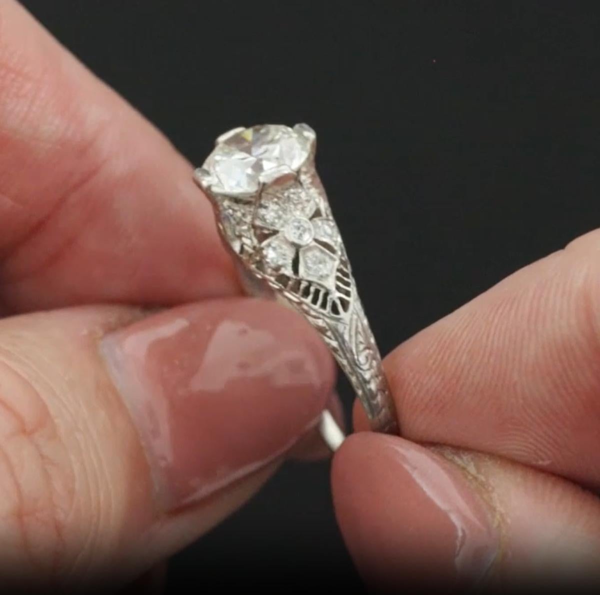 Old European Cut EGL Certified 1.56 Carat Old Transitional Cut Diamond Engagement Platinum Ring For Sale