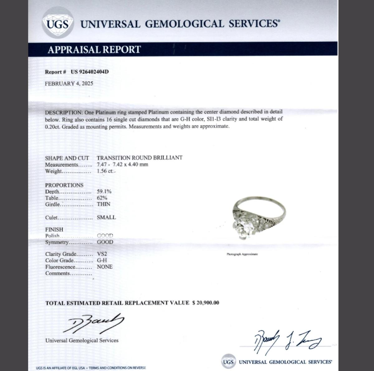 EGL Certified 1.56 Carat Old Transitional Cut Diamond Engagement Platinum Ring In New Condition For Sale In Chicago, IL