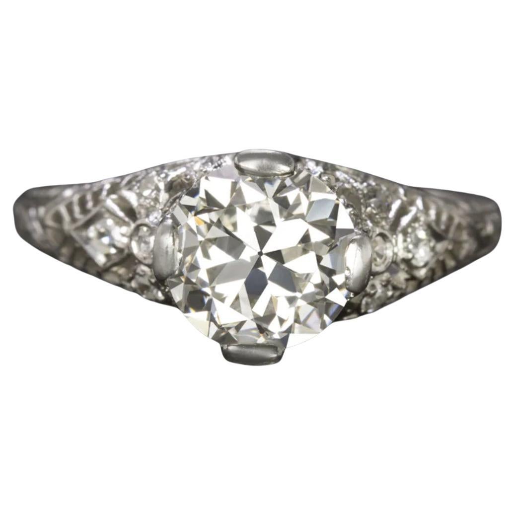EGL Certified 1.56 Carat Old Transitional Cut Diamond Engagement Platinum Ring