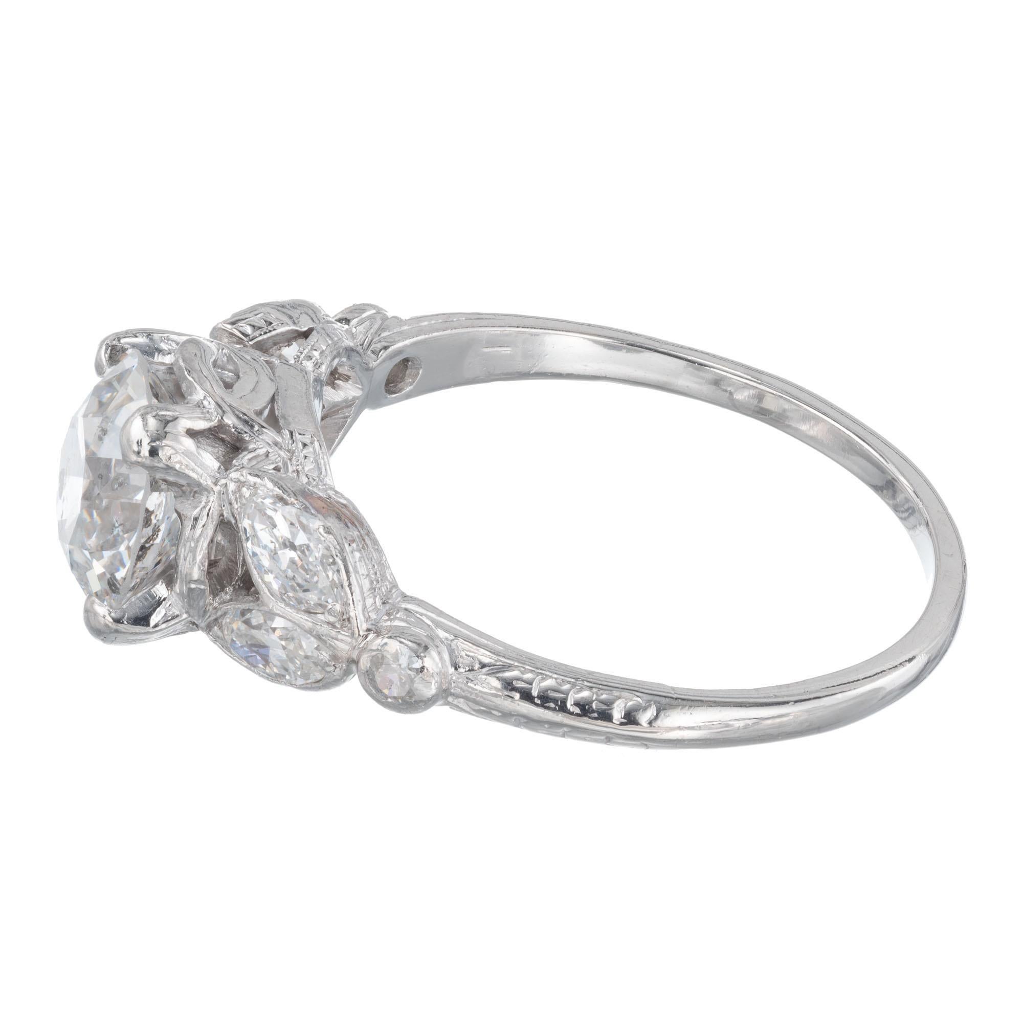 Old European Cut EGL Certified 1.57 Carat Diamond Platinum Art Deco Engagement Ring