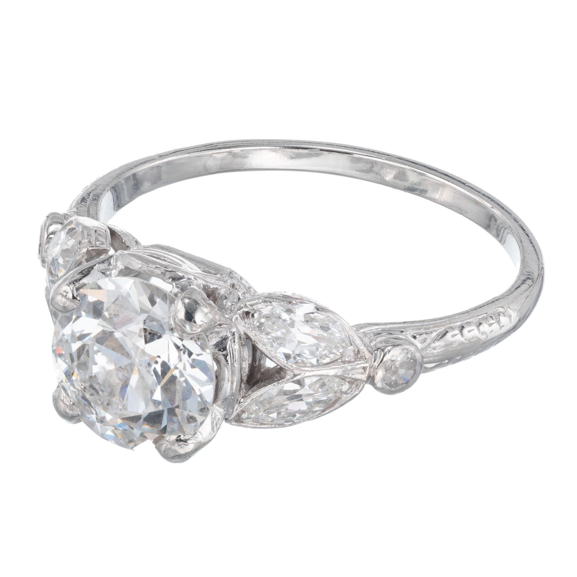 Women's EGL Certified 1.57 Carat Diamond Platinum Art Deco Engagement Ring