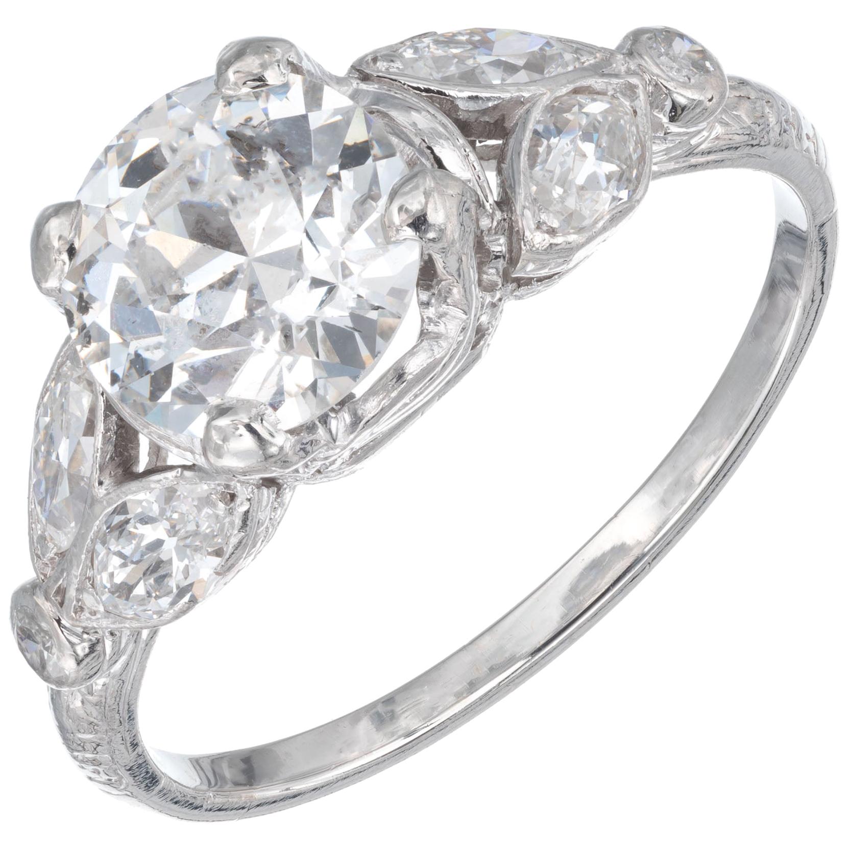 EGL Certified 1.57 Carat Diamond Platinum Art Deco Engagement Ring
