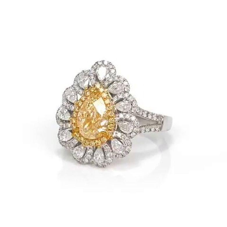 Pear Cut EGL Certified 1.58 Carat Pear Shape Vivid Fancy Yellow Diamond Engagement Ring For Sale