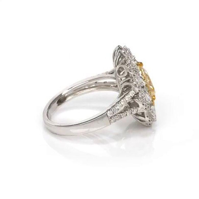 EGL Certified 1.58 Carat Pear Shape Vivid Fancy Yellow Diamond Engagement Ring For Sale 1