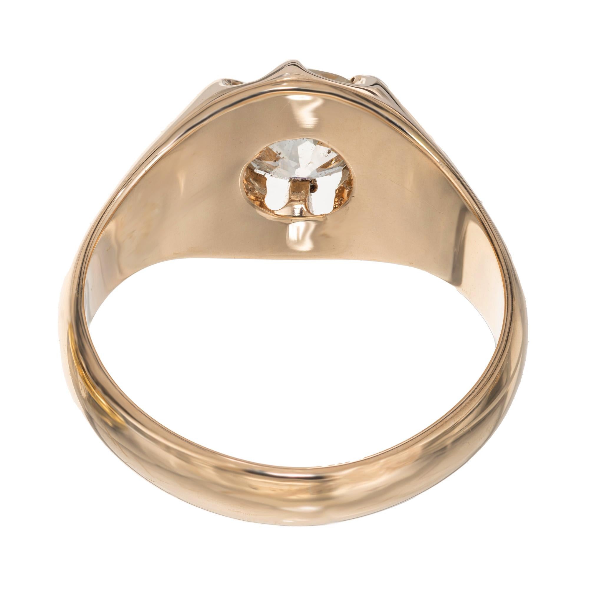 EGL Certified 1.65 Carat Old European Diamond Art Deco Rose Gold Men's Ring For Sale 1