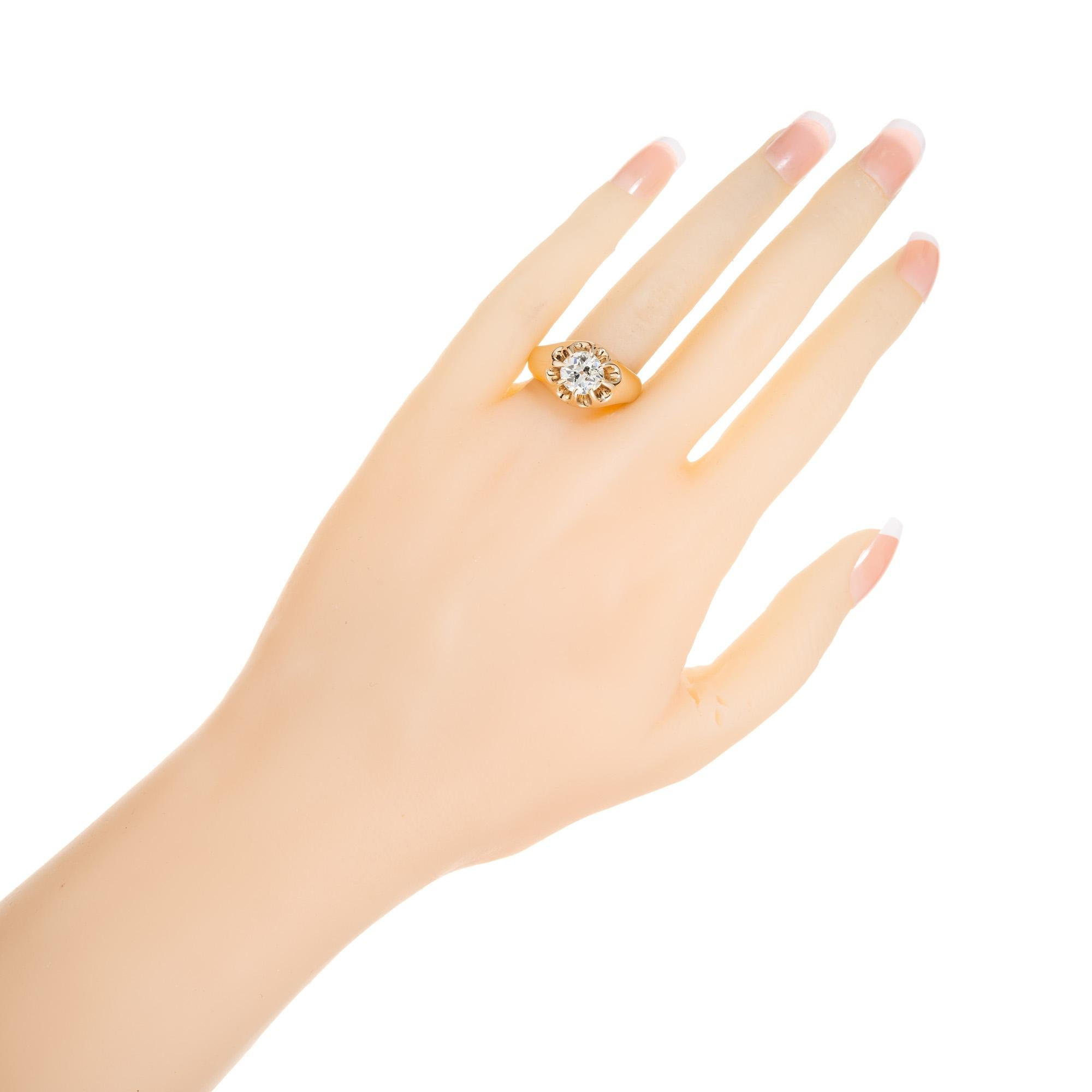 EGL Certified 1.65 Carat Old European Diamond Art Deco Rose Gold Men's Ring For Sale 3