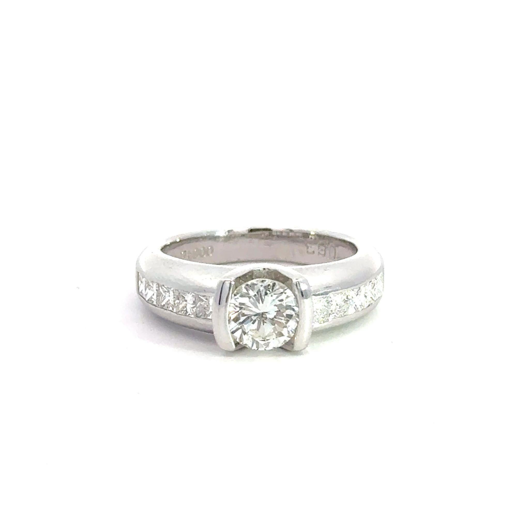 EGL Certified 1.65 Carat Round & Princess Diamond Platinum Channel Set Ring For Sale 8