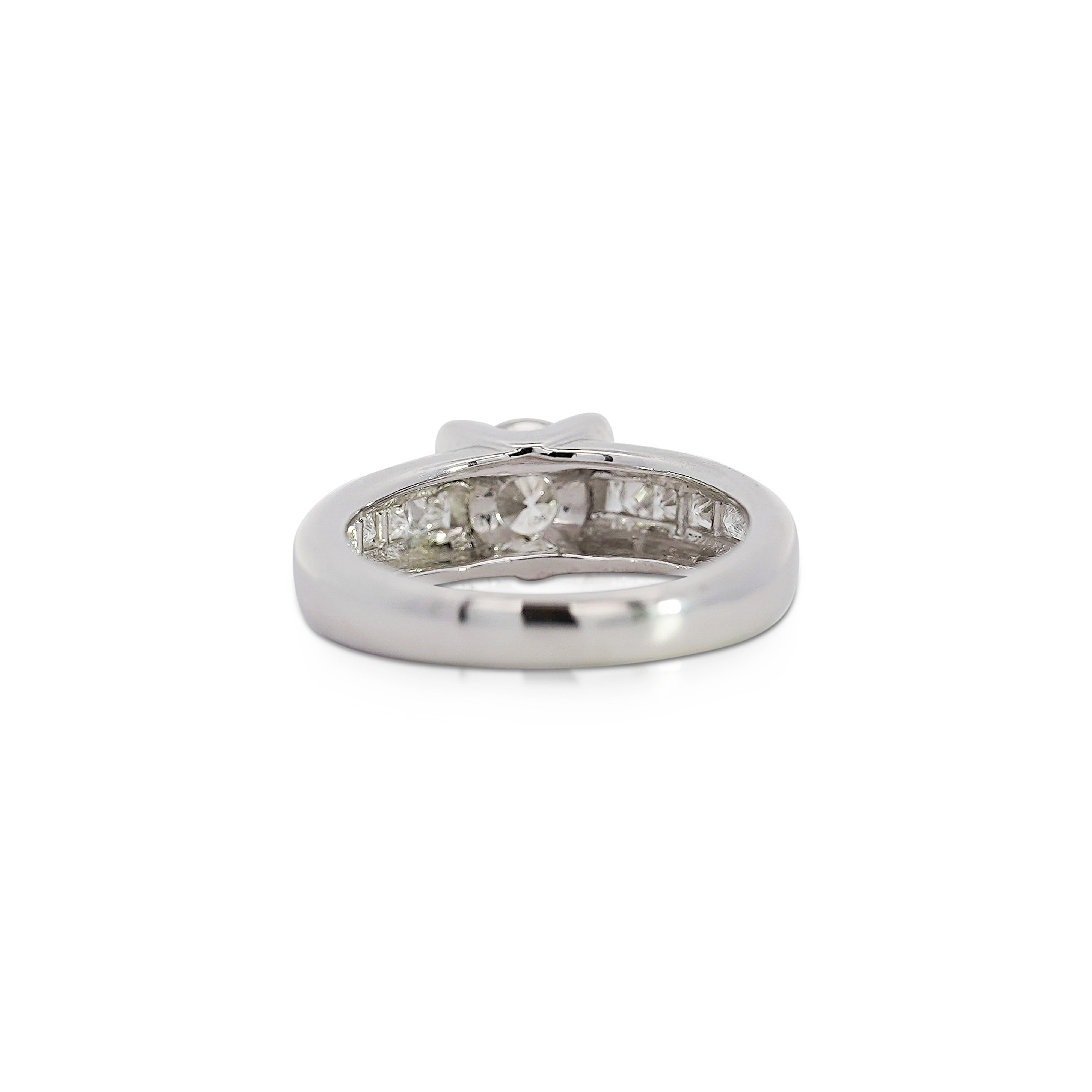 EGL Certified 1.65 Carat Round & Princess Diamond Platinum Channel Set Ring In New Condition For Sale In Miami, FL