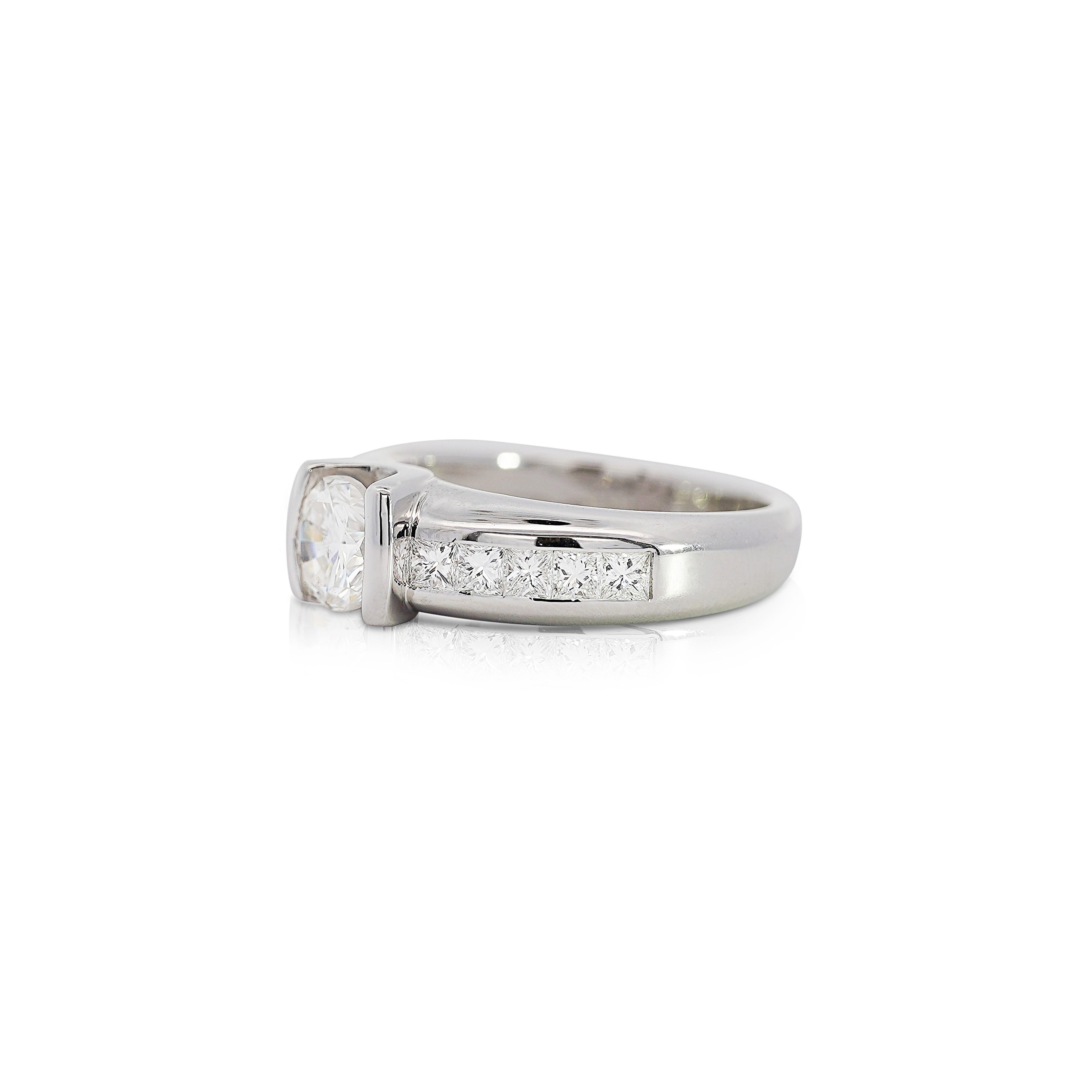 EGL Certified 1.65 Carat Round & Princess Diamond Platinum Channel Set Ring For Sale 3