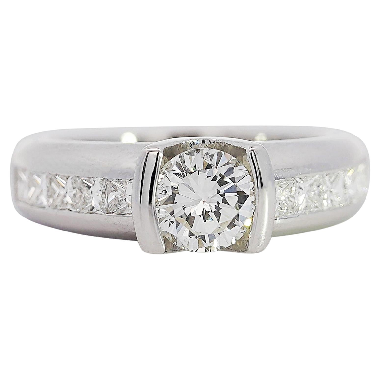 EGL Certified 1.65 Carat Round & Princess Diamond Platinum Channel Set Ring For Sale
