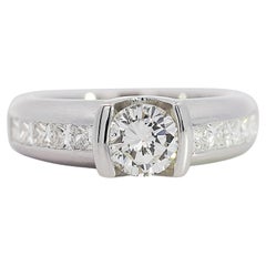 EGL Certified 1.65 Carat Round & Princess Diamond Platinum Channel Set Ring