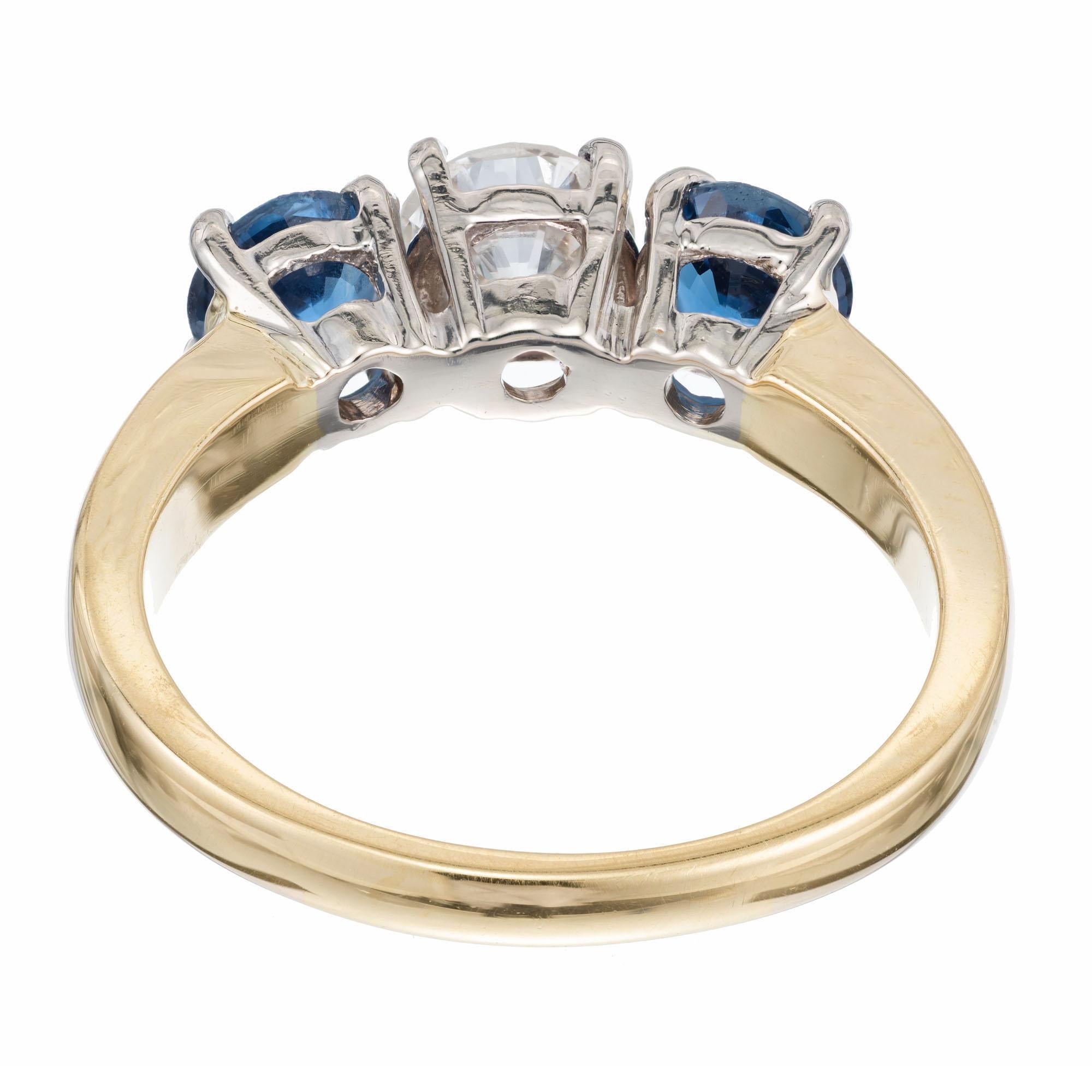 Women's EGL Certified 1.69 Carat Diamond Sapphire Gold Three-Stone Wedding Band Ring For Sale