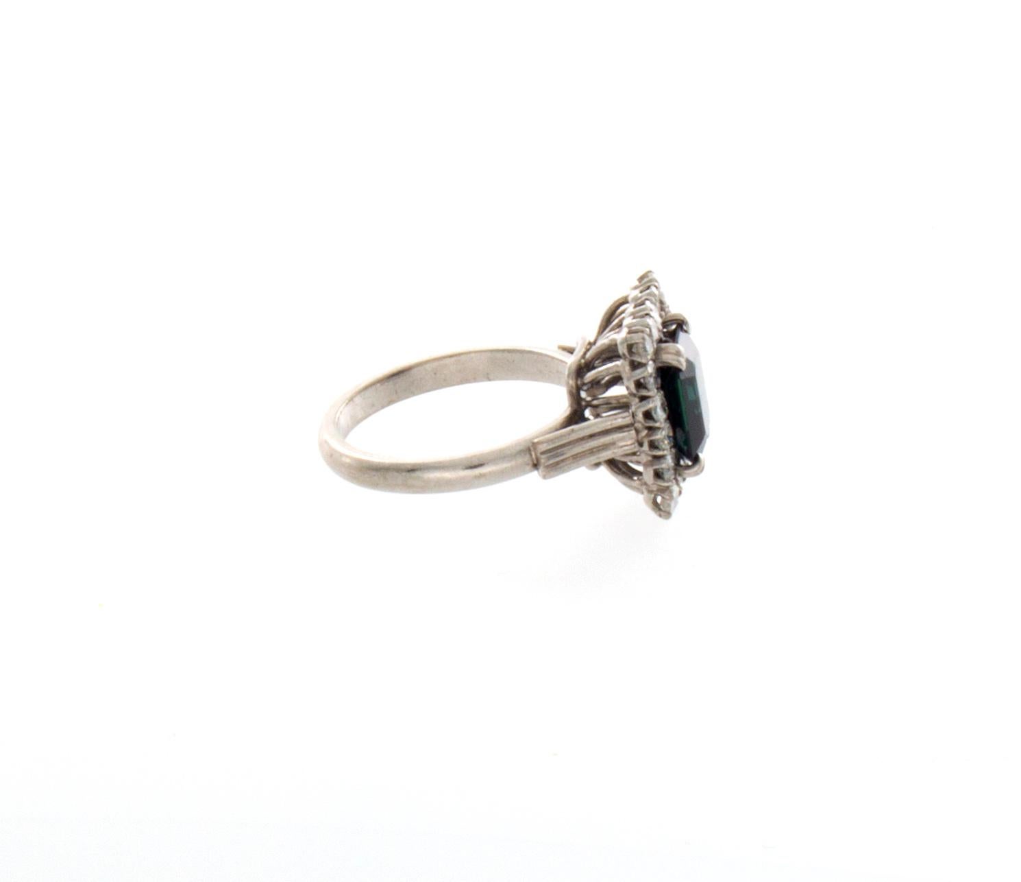 Art Deco EGL Certified 18 Karat 2.86 Carat Dark Blue Sapphire 1.14 Carat Diamond Ring For Sale