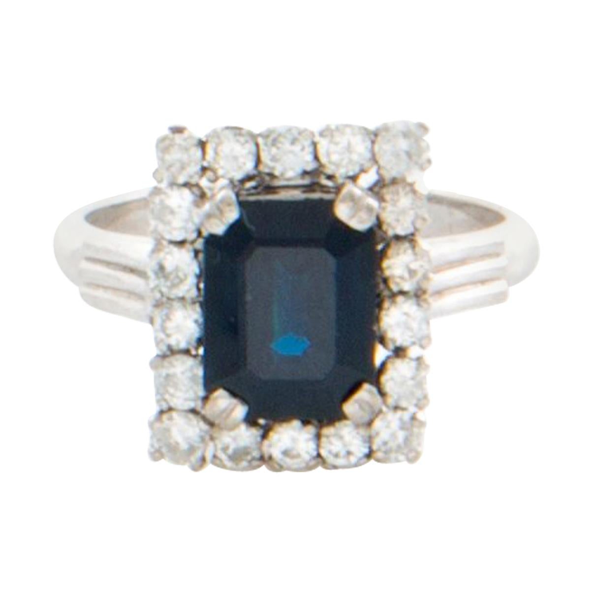 EGL Certified 18 Karat 2.86 Carat Dark Blue Sapphire 1.14 Carat Diamond Ring For Sale