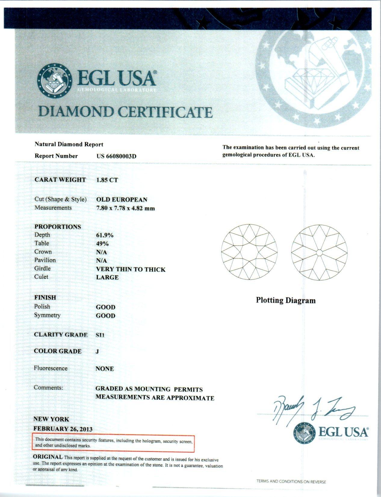 EGL-zertifizierter Verlobungsring aus Platin mit 1,85 Diamanten im Angebot 2