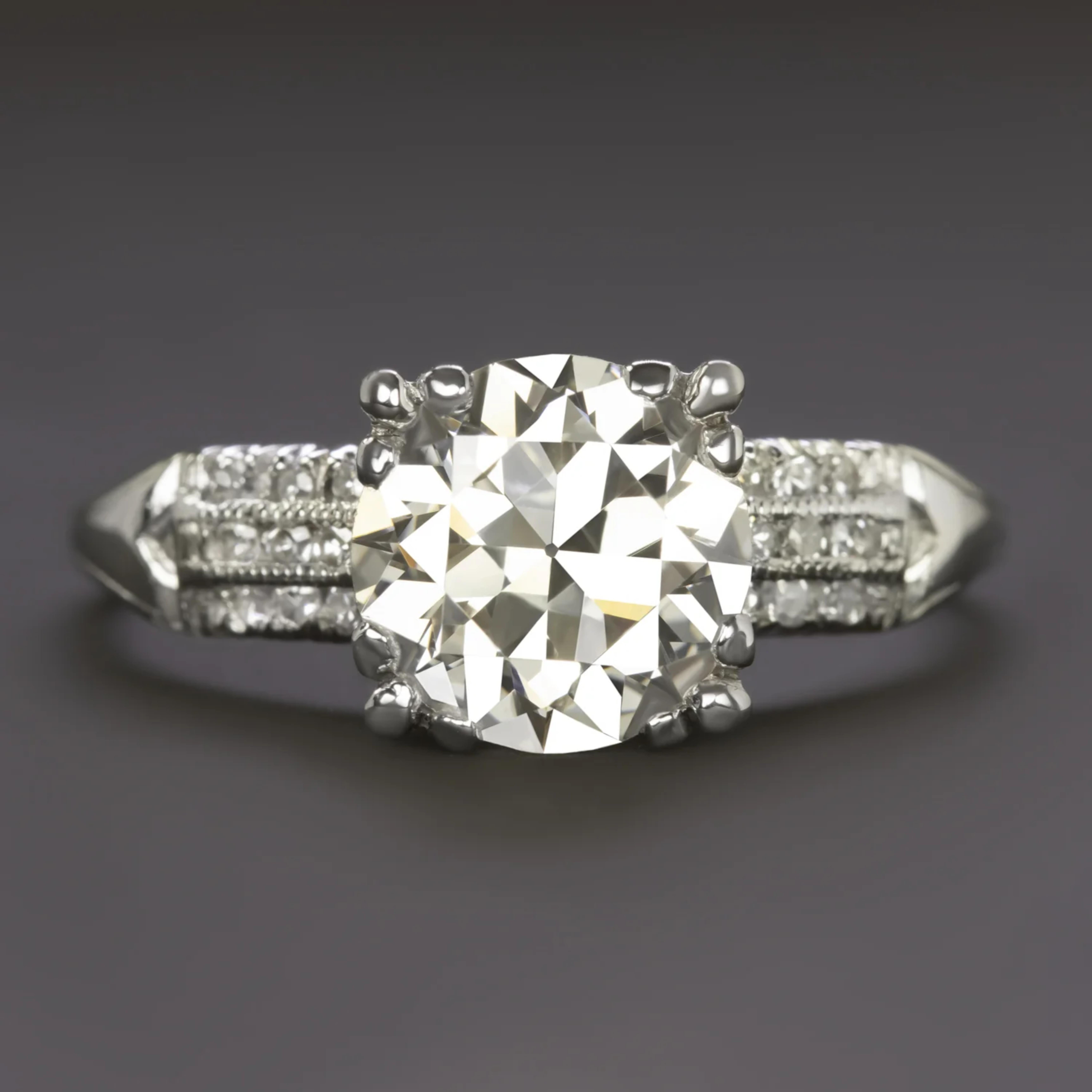 Art Déco Diamante taglio vecchio europeo certificato EGL da 1,89 carati  Anello di platino in vendita