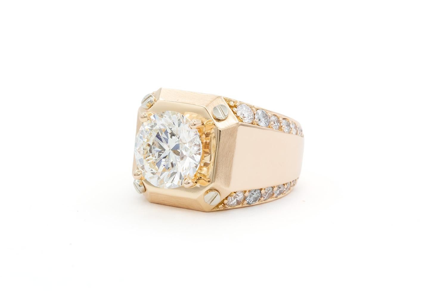 Contemporary EGL Certified 18k Rose Gold Hearts Arrows Diamond Solitaire Signet Ring 6.50ctw For Sale