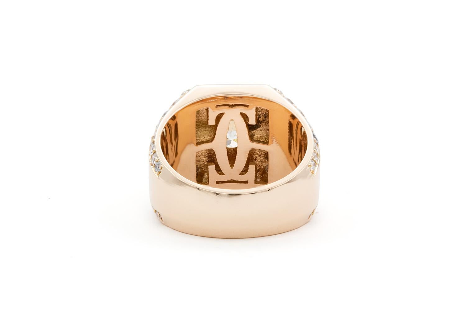 Round Cut EGL Certified 18k Rose Gold Hearts Arrows Diamond Solitaire Signet Ring 6.50ctw For Sale
