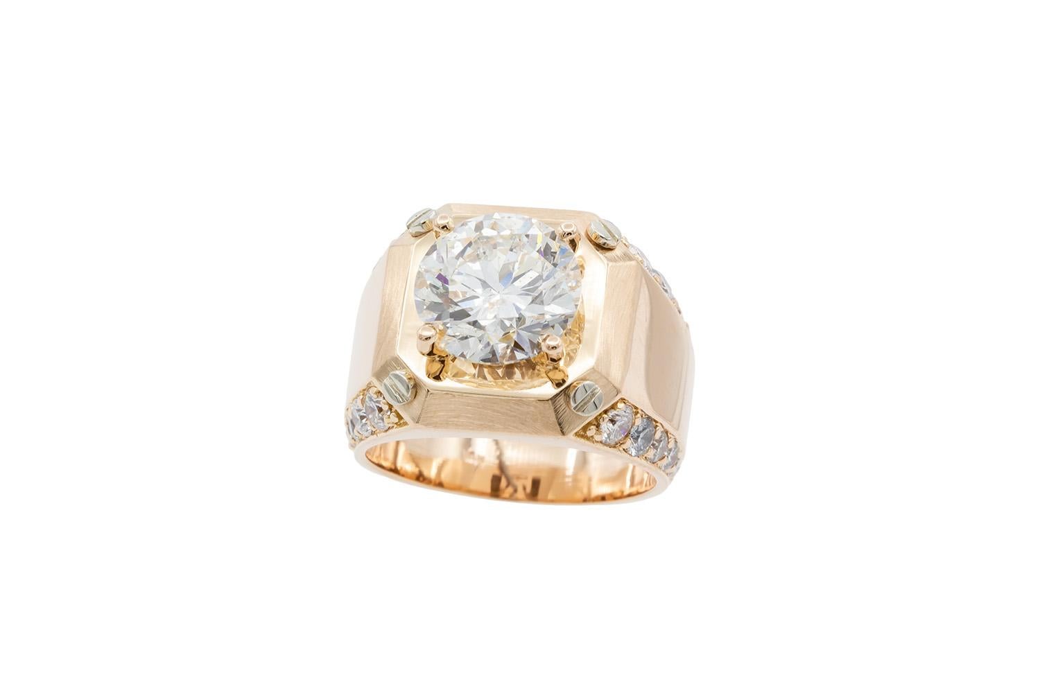 Men's EGL Certified 18k Rose Gold Hearts Arrows Diamond Solitaire Signet Ring 6.50ctw For Sale