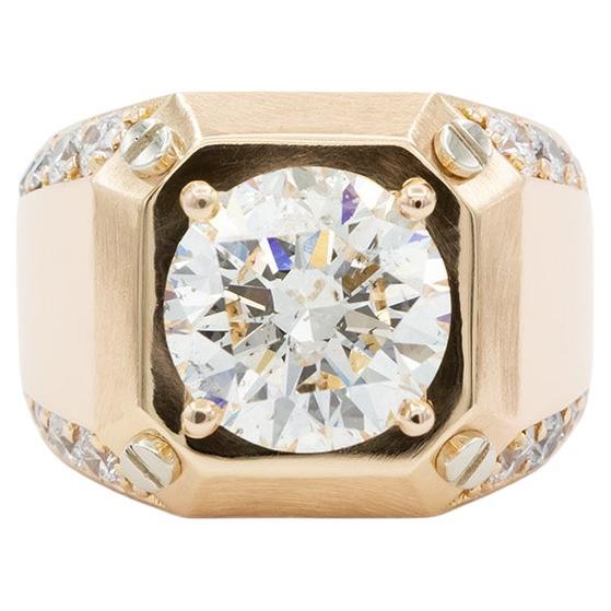 EGL Certified 18k Rose Gold Hearts Arrows Diamond Solitaire Signet Ring 6.50ctw For Sale