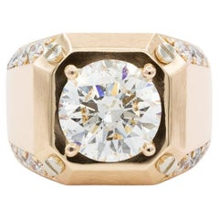 EGL Certified 18k Rose Gold Hearts Arrows Diamond Solitaire Signet Ring 6.50ctw