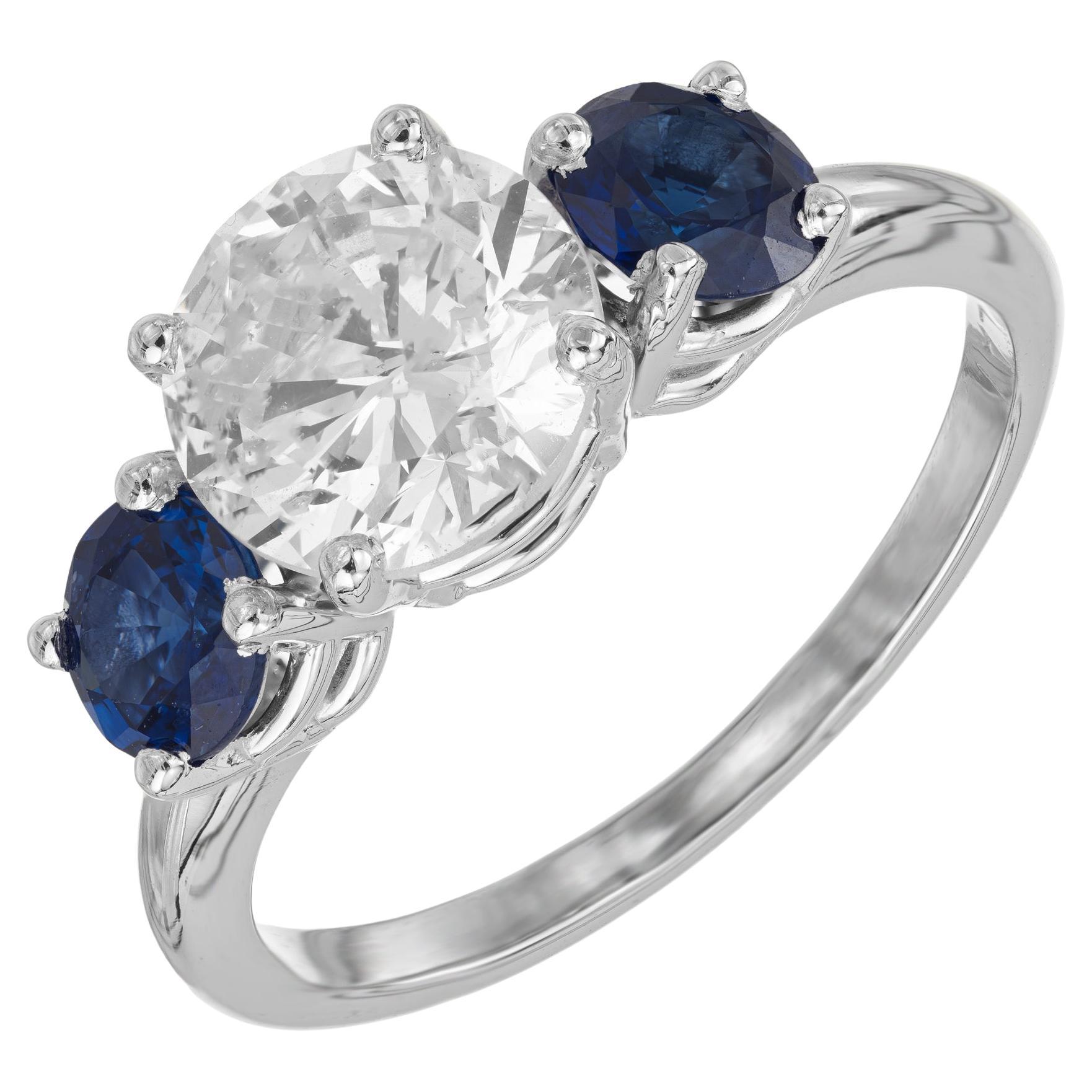 EGL Certified 1.93 Carat Diamond Sapphire Platinum Three Stone Engagement Ring