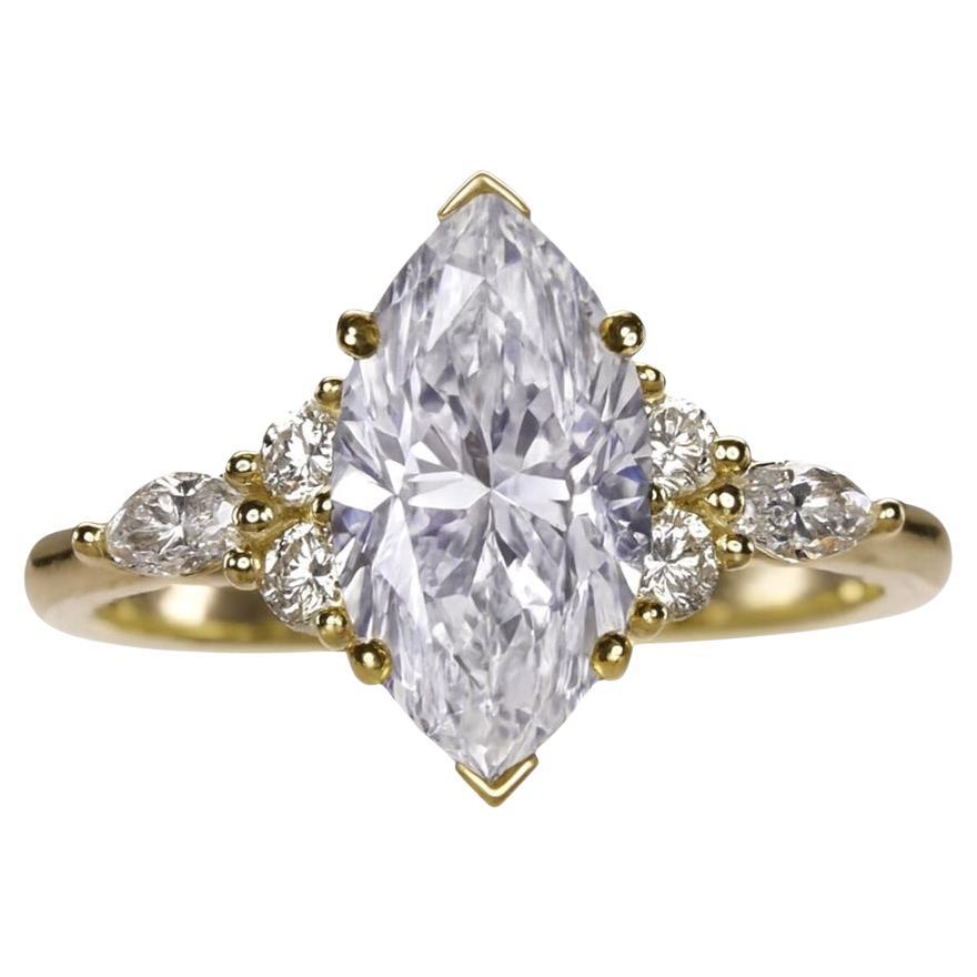 Anello di fidanzamento in oro giallo 14K con diamante marquise certificato EGL da 1,94 carati in vendita