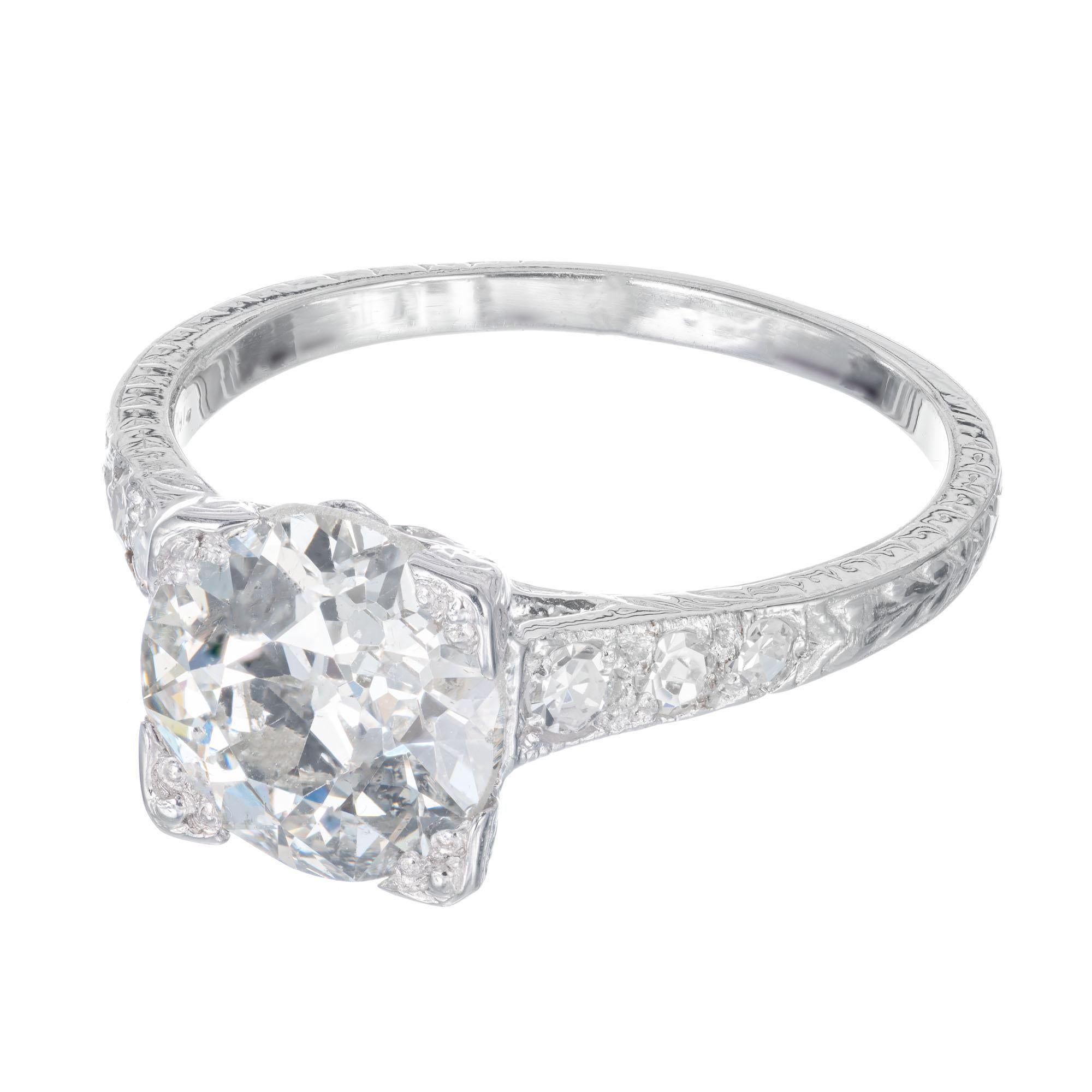 1.96 carat Old European brilliant cut diamond engagement ring. EGL Certified.  Small table and raised crown create a very sparkly diamond. Circa 1900.

1 Old European cut diamond I-J I, approx. 1.96ct EGL Certificate # US40084111D
6 single cut