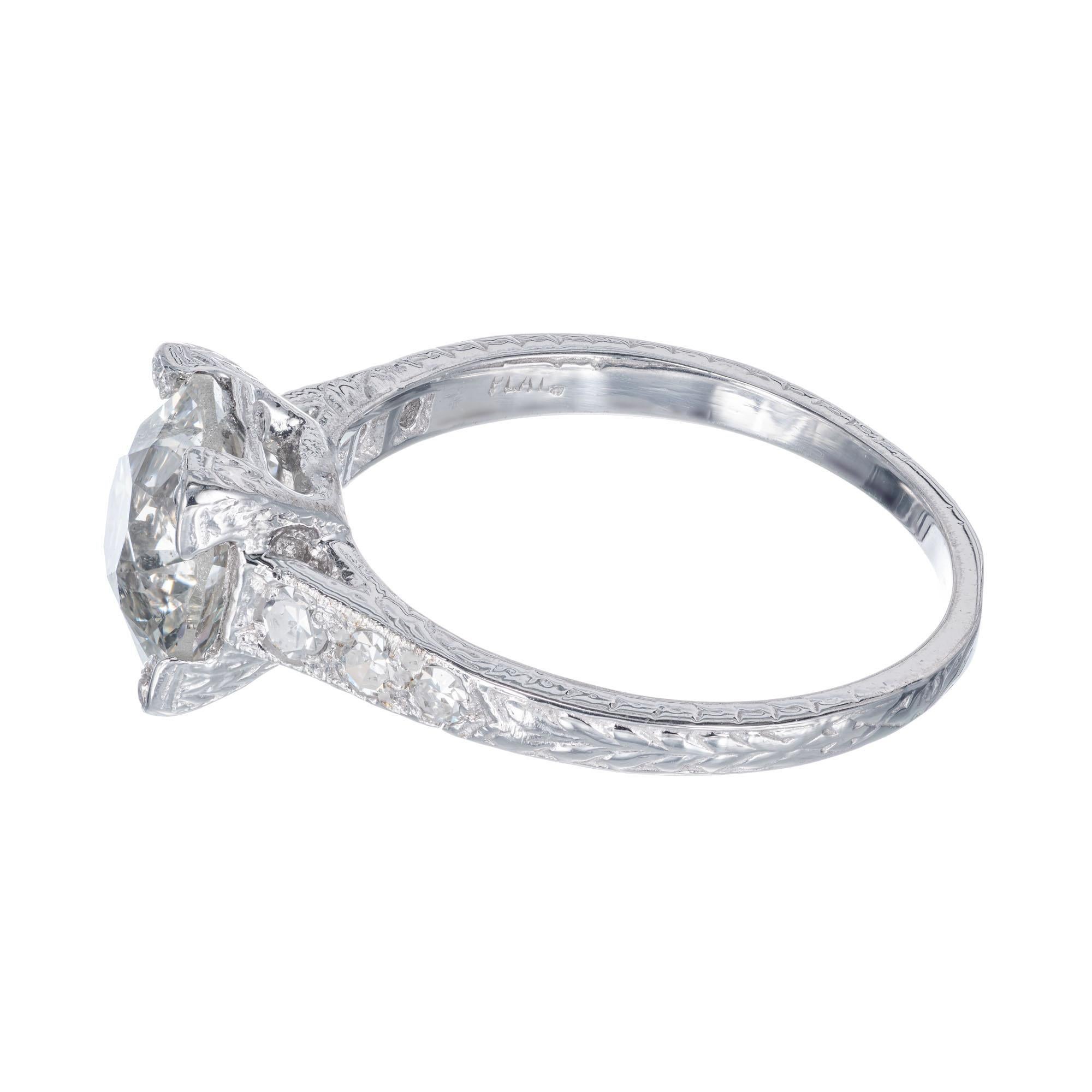 Old European Cut EGL Certified 1.96 Carat Diamond Platinum Engagement Ring