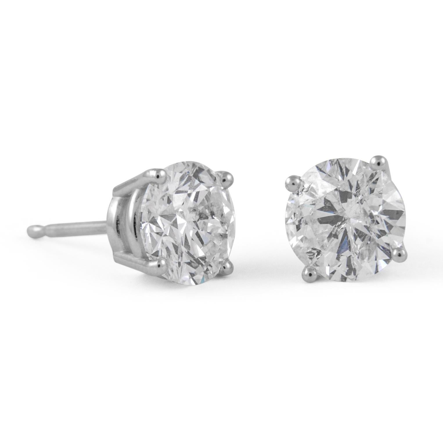 Contemporary EGL Certified 1.96 Carat Diamond Stud Earrings F color White Gold For Sale
