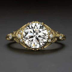 EGL Certified 2 Carat Round Cut Yellow Gold Ring