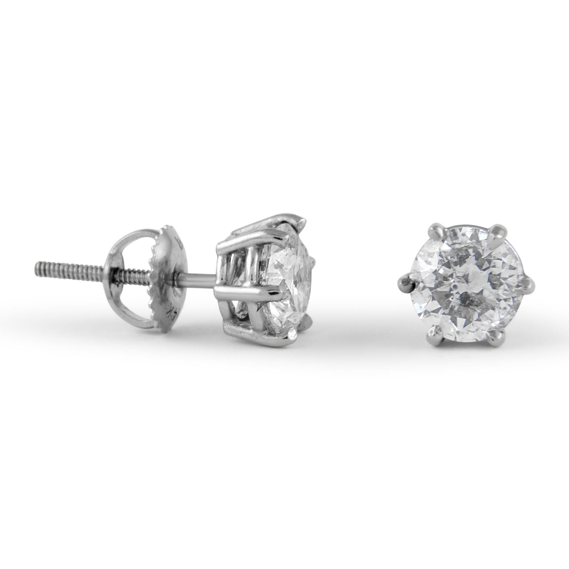 Contemporary EGL Certified 2.00 Carat Diamond Stud Earrings F color White Gold For Sale