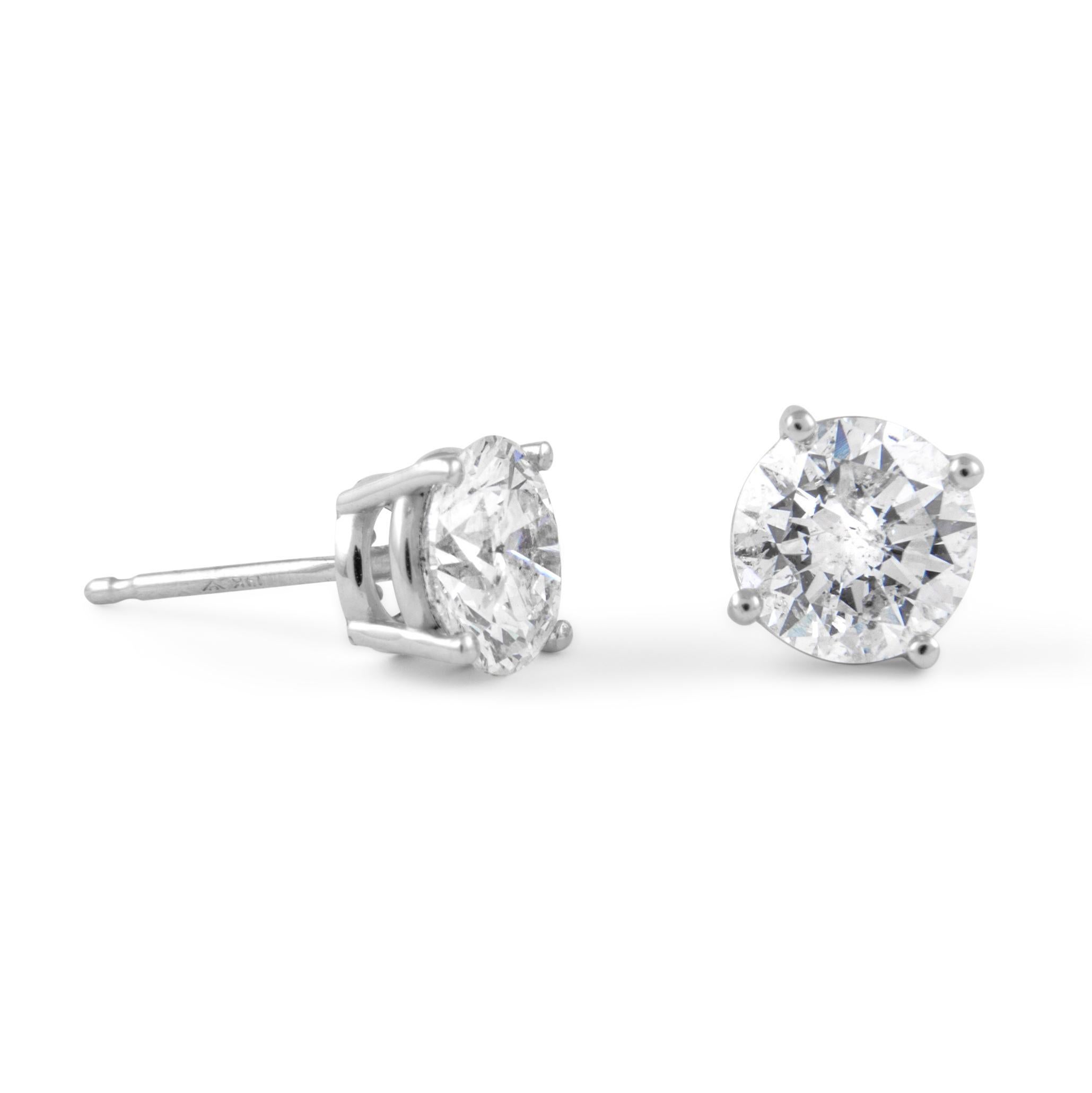 Contemporary EGL Certified 2.00 Carat Diamond Stud Earrings F color White Gold For Sale