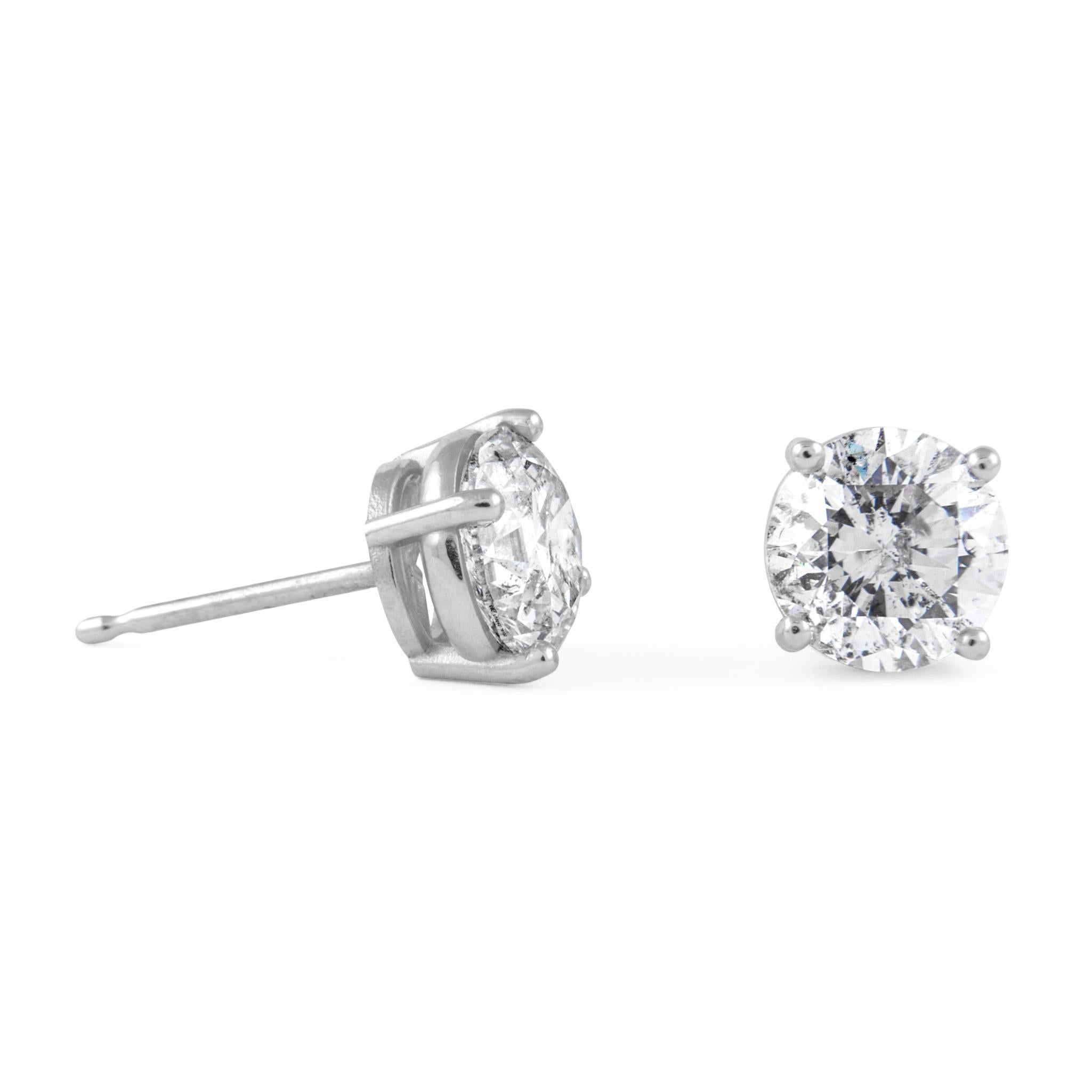 Contemporary EGL Certified 2.01 Carat Diamond Stud Earrings F color White Gold For Sale