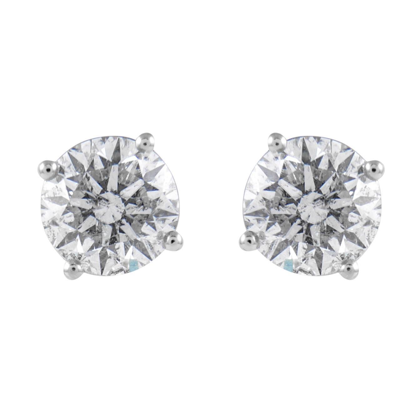 Round Cut EGL Certified 2.01 Carat Diamond Stud Earrings F color White Gold For Sale