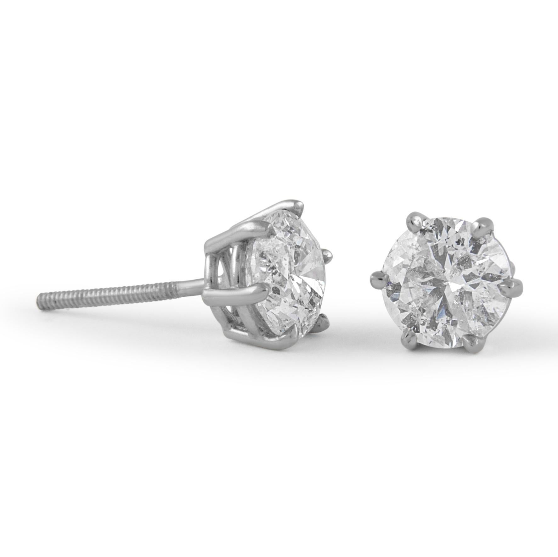 Contemporary EGL Certified 2.05 Carat Diamond Stud Earrings White Gold For Sale