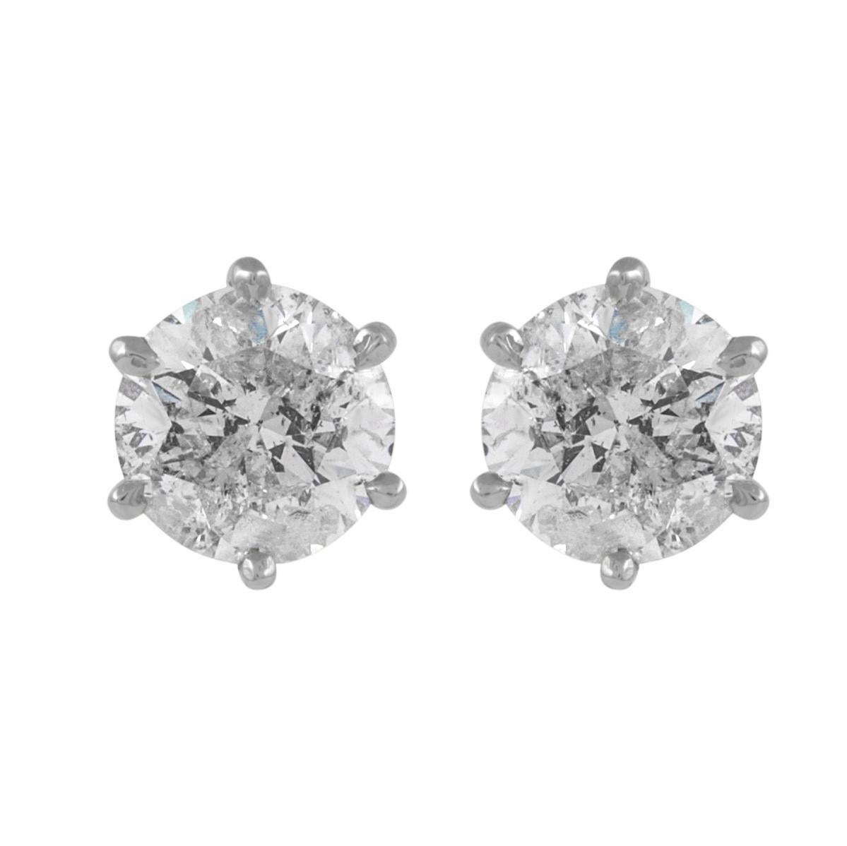 Round Cut EGL Certified 2.05 Carat Diamond Stud Earrings White Gold For Sale