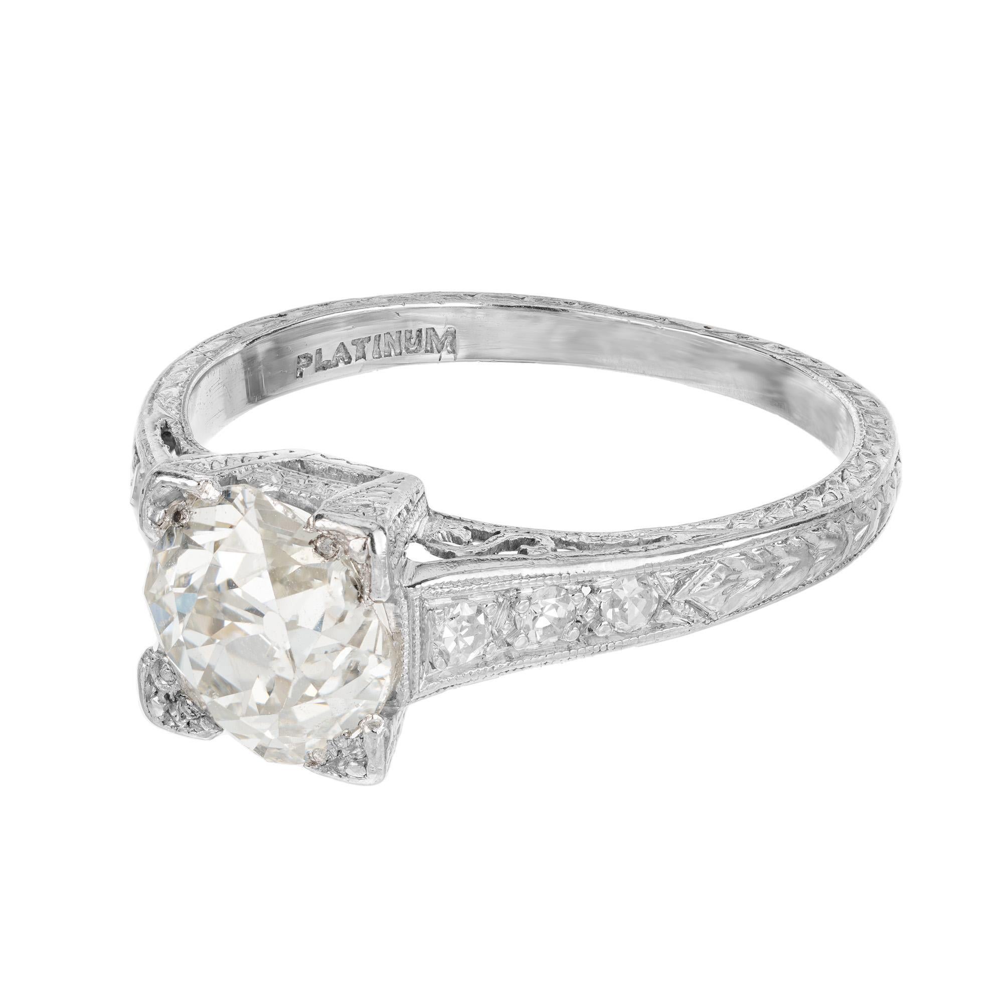 Old Mine Cut EGL Certified 2.05 Carat Old Mine Diamond Platinum Art Deco Engagement Ring For Sale