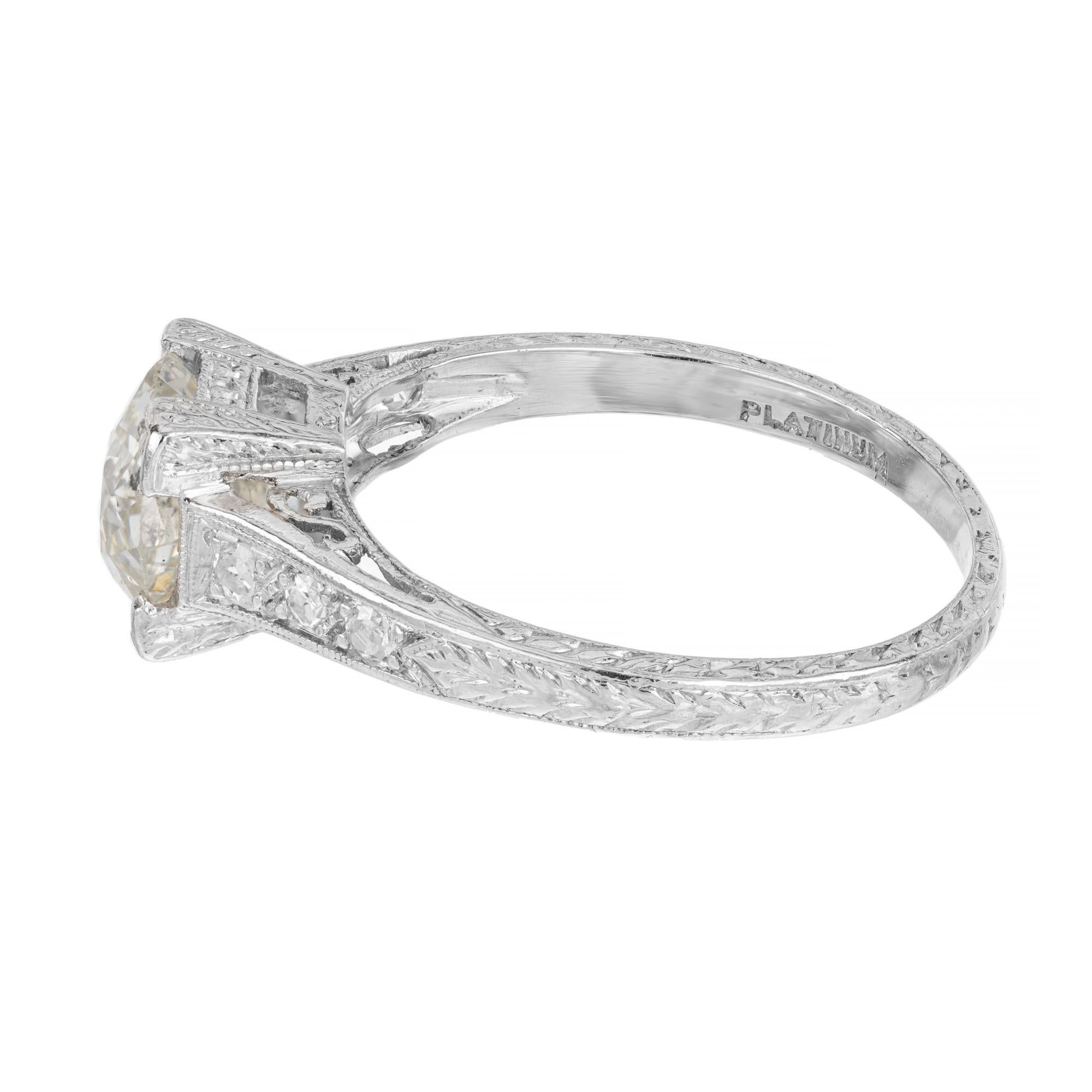 Women's EGL Certified 2.05 Carat Old Mine Diamond Platinum Art Deco Engagement Ring For Sale
